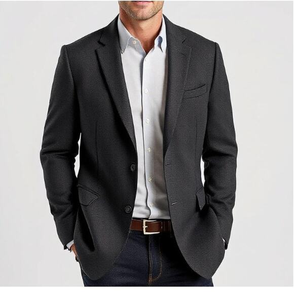 Brooks Brothers Blazer Mens 46R Black Madison Coat Jacket Dark Grey 48R - Picture 1 of 6